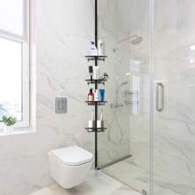 Bathroom Storage Rack, Telescopic Bathroom Shelf Stainless Steel Corner Bracket 4 Layers Solid Black Home Bathroom Decor Bathroom Organizer Summer Back To School - Black - View 1
