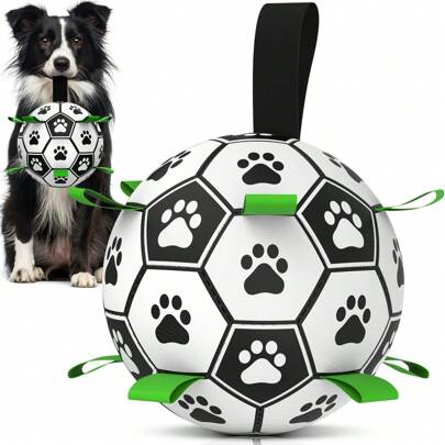 Pet Dog Toy With Woven Strap Football Interactive Indoor Outdoor Regular Ball Toy For Large Medium Small Dogs
