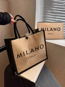 一套亚麻帆布手提袋和收纳袋，包括一个印有“米兰，意大利”字样的帆布手提袋和一个带有字母图案的收纳袋，个性化礼品包装，轻便购物袋，带迷你零钱包。多功能包袋套装，适合婚礼、生日、海滩、度假等场合，也是送给女性的完美礼物。 - 卡其色 - 查看 4
