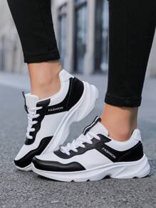 Lightweight Women's Leather Casual Sneakers, Lace-Up Low-Top Athletic Shoes, Suitable For Outdoor Activities - White and Black - View 3