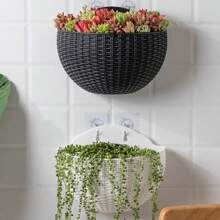 1pc European-Style Imitation Rattan Wall-Hung Semi-Circular Flower Pots, Non-Perforated Hanging Flower Baskets, Balcony Slouchy Flower Pots, Wall-Hung Hydroponic Flower Pots