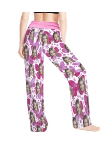 [DIY] Customized Women's Long Pajama Pants, Custom Portrait Photo, Creative Gift, Novelty Big Head Photo, Humorous Face Replacement, Lightweight Breathable Quick-Dry Silky Soft Fabric, Gift For Friends/Partner/Lover, Party/Birthday Present