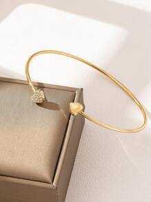 1pc Fashionable Elegant Rhinestone Inlaid Heart & Star Armband, Suitable For Women - Golden - View 5