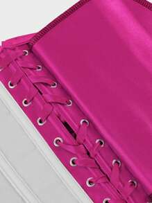 Underbust Corsets For Women,Corset Belt Tummy Control Lace Up Satin Corset,Under Boob Corset Women's Lingerie & Shapewear - 玫紅色 - 查看 7