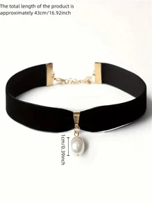 Pearl Choker Velvet Necklace Adjustable Black Collar Necklaces For Women School