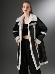 Women's Casual Black Fuzzy Fitted Jacket - Black - View 3