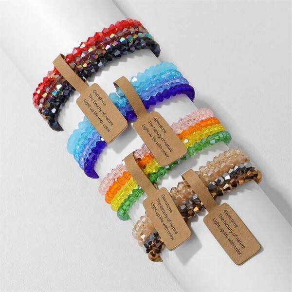4PCS Pulseiras Combinação Pulseira Cristal Artificial 4mm Contas Europeu E Americano Pulseira Feminina Presente Para Namorada E Mãe Elástico