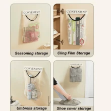 Wall-Mounted Grocery Bag Organizer - 6-In-1 Space-Saving Storage Rack For Kitchen/Laundry/Bathroom, Reusable Plastic Bag Dispenser With Net Design, Clutter Storage For Trash Bags/Socks/Toys/Clothes, Ideal Home Organization Solution