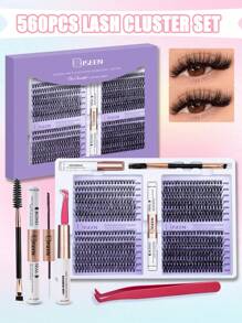 560pcs, D Curl, DIY Eyelash Extension Kit Individual Lashes Cluster D Curling, Lash Clusters With Lash Bond, Lash Remove And Seal And Lash Applicator Brush Tool For Self Application At Home Lash Clusters Kit,Lashes,Eyelashes,Fake Lashes - Black - View 1