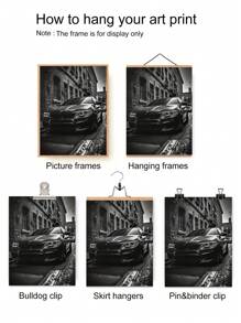 1 tấm tranh vải canvas in hình xe hơi cổ điển - Phong cảnh đường phố cổ điển đen trắng, trang trí tường không khung cho phòng khách, phòng ngủ, văn phòng - Áp phích xe cổ điển hiện đại, ý tưởng quà tặng hoàn hảo - Đen và trắng - Xem 5