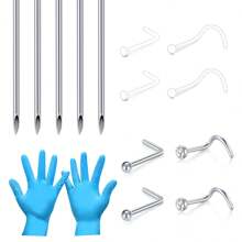 2-31pcs Body Septum Piercing Kit 14G 16G 18G 20G 22G Tools For Nose Tongue Lip Ear Eyebrow Belly Button Cartilage Tragus Industrial Barbell Helix Daith Piercing Jewelry Clamps
