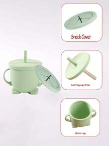 1pc Silicone Cup With 1pc Snack Lid, Infant Baby Training Cup, Anti-Spill Milk/Water Cup With Handles & Straw, Children Beverage Cup