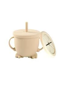 1pc Silicone Cup With 1pc Snack Lid, Infant Baby Training Cup, Anti-Spill Milk/Water Cup With Handles & Straw, Children Beverage Cup