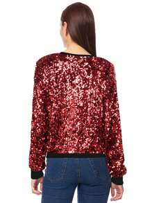 Women's Glitter Sequin Sweatshirt Long Sleeve Pullover Tops With Ribbed Cuffs - Burgundy - View 2