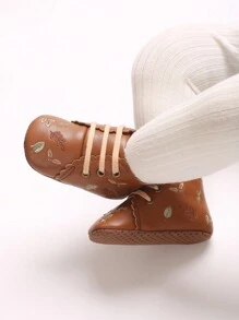 复古花卉高帮软底防滑女童步行鞋 - 棕色 - 查看 8