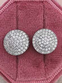 2pcs Copper Cubic Zirconia Round Stud Earrings, Elegant Design For Men's Daily Wear - Earrings - View 11