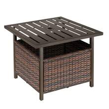 Outsunny Outdoor Rattan Wicker Patio Coffee Table W/ Umbrella Hole Suitable For Garden Backyard Brown - Brown - View 2