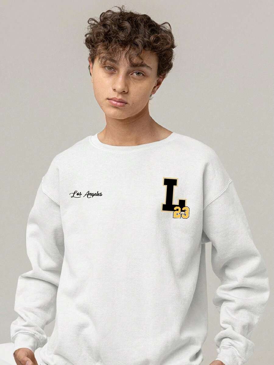 Unisex Round Neck Sweatshirt Cold Weather Los Angeles 23 Cotton - trắng - Xem 1