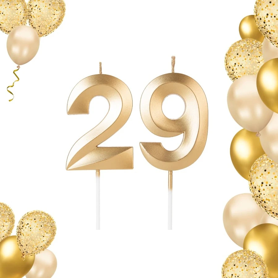 2 Birthday Candles Number Design Gold Various Ages - 29/92年 - 查看 1