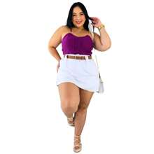 Short Skirt Plus Size Tailored With Belt Various Colors Summer - BỘ 2 TRẮNG/ĐỎ - Xem 7