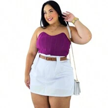 Short Skirt Plus Size Tailored With Belt Various Colors Summer - BỘ 2 TRẮNG/ĐỎ - Xem 8