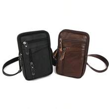 Men's Shoulder Bag Multi-Functional Leather MINI Messenger Pack Crossbody Phone Bag - 黑色 - 查看 3