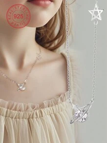 Artepollo 1 Stück 925 Sterling Silber Hypoallergene Planeten Anhänger Halskette, besetzt mit funkelndem kubischem Zirkonia, Geschenkbox Verpackung, Geschenk für Kinder, Freunde, Schulanfang