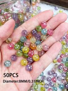 50pcs/Pack 8mm Frosted Round Beads With Starry Pattern, Ideal Material For Diy Beaded Jewelry