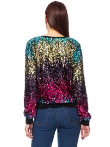 Women's Glitter Sequin Sweatshirt Long Sleeve Pullover Tops With Ribbed Cuffs - Gradient Color - View 2