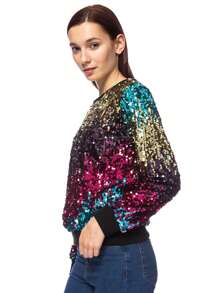 Women's Glitter Sequin Sweatshirt Long Sleeve Pullover Tops With Ribbed Cuffs - Gradient Color - View 4