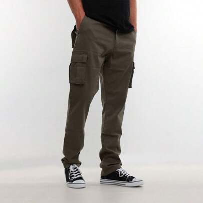 MIG Cotton Mens Stretch Cargo Chino Work Trousers, 7 Colours, Sizes 30-42 With 33" Leg
