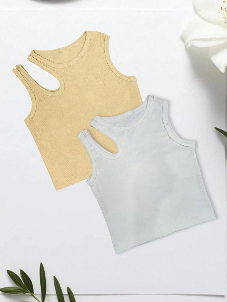 Women's Ribbed Crop Top High Quality Women's Low-Cut Ribbed Blouse - 淺色和米色 - 查看 1
