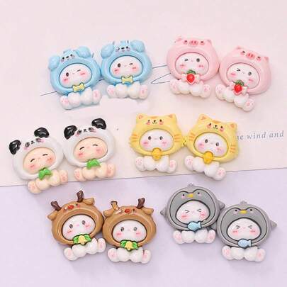 10pcs Mixed Cartoon Shiny Headbands With Bunnies, DIY Phone Cases, Hair Accessories, Cream Glue Handicraft Materials, Resin Components Wholesale