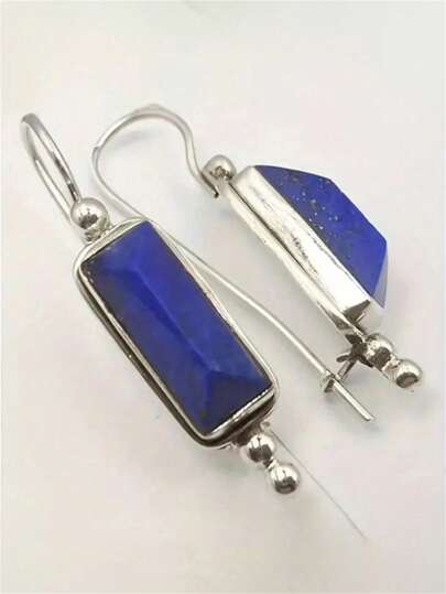 1 Pair Bohemian Style Rectangular Blue Faux Turquoise Inlaid Earrings, Suitable For Women's Daily, Party, Travel Jewelry Gift