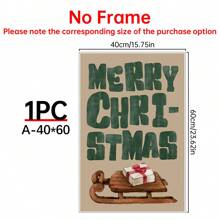 1pc Vintage Merry Print Fun Holiday Decor Typography Wall Art Watercolor Sled Poster Present Print ,Wall Decoration Posters, Wall Canvas Decoration, Ideal Gifts For Hallway Bedrooms And Living Room Home Decor Christmas Decorations Room Decor Christmas