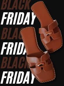 Women's Flat Sandals Flat H Flip Flops Everyday Casual Instant Shipping! - màu đen - Xem 2