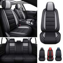 Car Seat Covers Full Set Waterproof Comfortable Car Seat Protectors Luxury PU Leather Car Seat Cushion Padded Front Rear Seats Covers Airbag Compatible Easy To Install Clean Universal Fit For Most Cars Sedans SUVs Hatchbacks (Black And Grey) - 黑色和灰色 - 查看 9