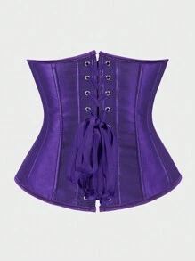 Underbust Corsets For Women,Corset Belt Tummy Control Lace Up Satin Corset,Under Boob Corset Women's Lingerie & Shapewear - 深紫色 - 查看 3