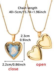 1 pièce Collier pendentif médaillon en forme de cœur personnalisé avec photo. Colliers personnalisés avec image de cœur. Chaîne ronde en acier inoxydable avec perles. Accessoires de bijoux personnalisés, idéaux pour cadeau pour maman, papa, amis, amoureux, famille