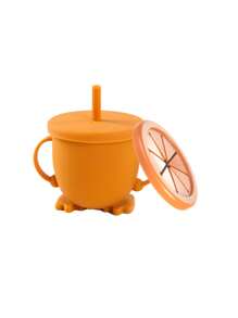 1pc Silicone Cup With 1pc Snack Lid, Infant Baby Training Cup, Anti-Spill Milk/Water Cup With Handles & Straw, Children Beverage Cup