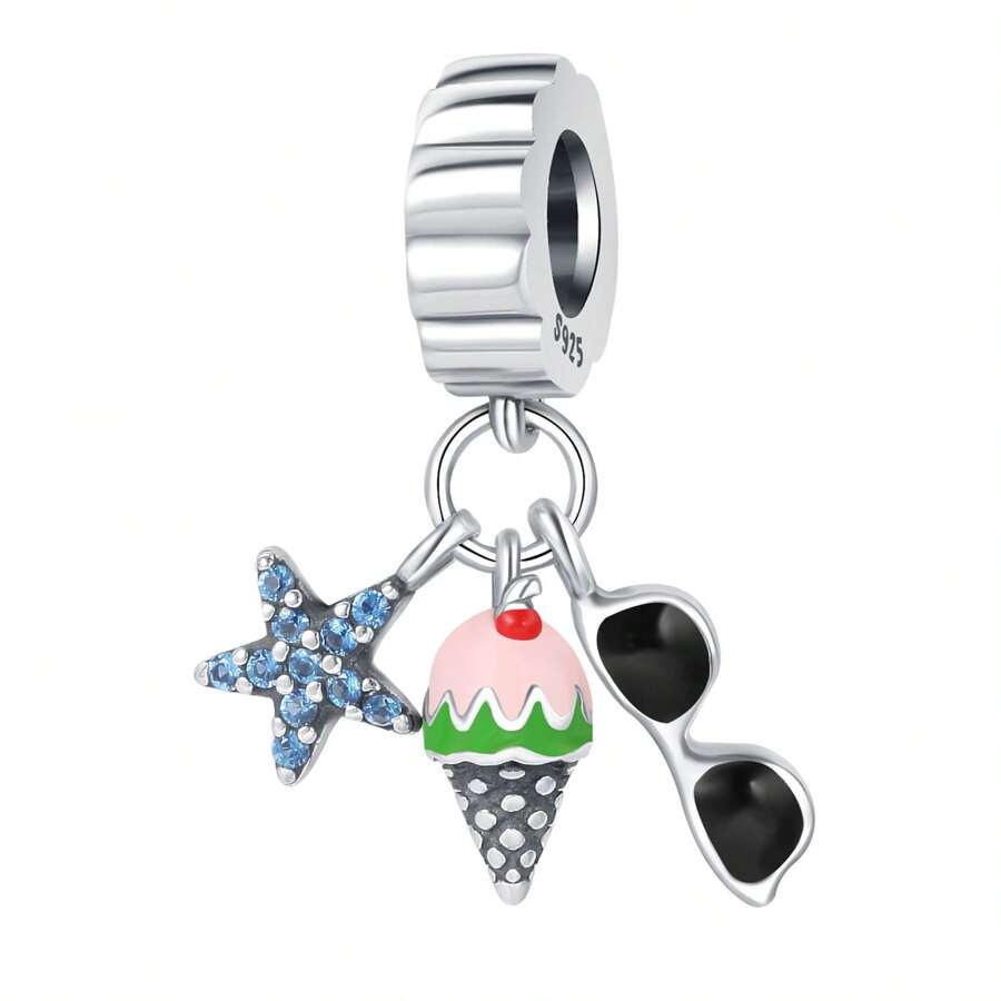 PANPOKI 1 Mặt dây chuyền kính mát hình sao biển bằng bạc Sterling S925 cho vòng tay, vòng cổ, phụ kiện trang sức tự làm phù hợp cho bé gái đeo làm quà tặng sinh nhật cho phụ nữ - Nhiều màu - Xem 1