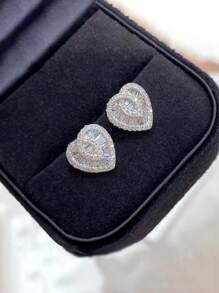 1 Pair Romantic Cubic Zirconia Stud Earrings For Women For Wedding Engagement Anniversary Party Jewelry Valentine's Day Gift