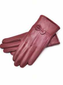Leather Gloves For Women Winter Warm Genuine Sheepskin Leather Gloves With Thermal Cashmere Knitted Lining Driving Fashion Glovec - 紅木色 - 查看 3