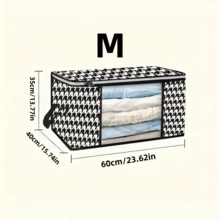3 pièces boîtes de rangement de décoration de vacances à motif pied-de-poule, rangement de vêtements et d'armoires, couvertures, couvertures, sacs de rangement, boîtes de rangement zippées pliantes, boîtes de rangement de vêtements grande capacité, gris avec poignées. - Pied-de-poule - Voir 7