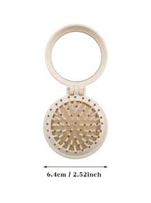 1个可爱26字母花卉婚礼专属迷你梳子，小巧便携迷你气垫梳，带折叠气囊按摩功能，内置镜子，旅行和露营必备 - 米色 - 查看 10