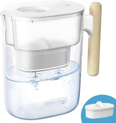 Waterdrop 200-Gallon Long-Life 10-Cup Water Filter Pitcher 5X Times Lifetime, NSF Certified, Reduces, /, Chlorine