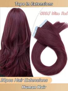 16"-24" Tape In 100% Human Hair Extensions For Women 20Pcs/Pack Straight Seamless Skin Weft Remy Human Tape In Hair Extensions, Human Hair Extensions Colour-Matching Halloween Costumes Looks, Bridal Hairstyle, Vampire Spooky Gothic Look (#99J Wine Red)