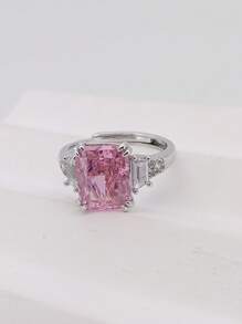 Anillo elegante de cobre [chapado en platino] con circonita cúbica, regalo de lujo de moda adecuado para parejas