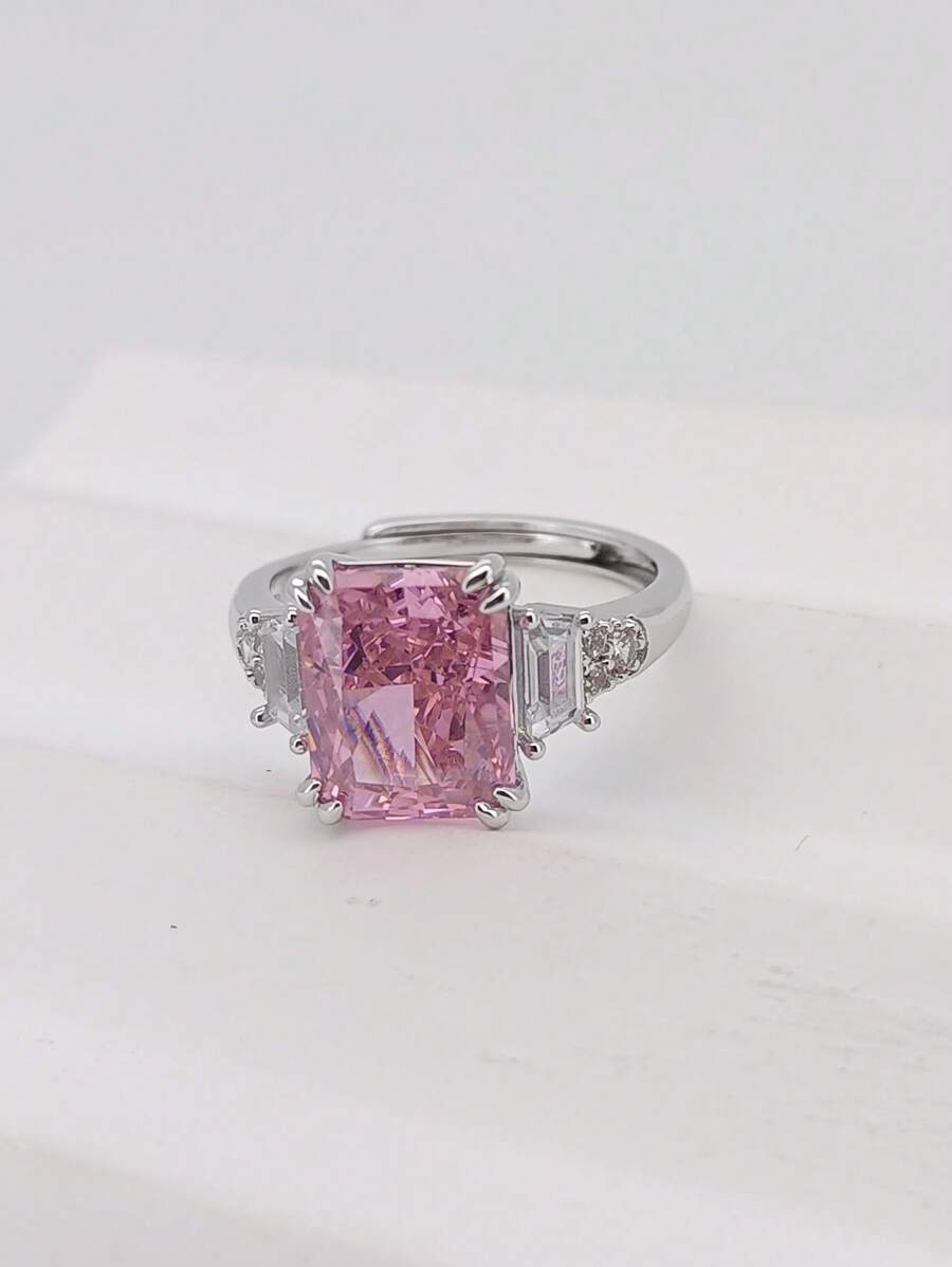 Anillo elegante de cobre [chapado en platino] con circonita cúbica, regalo de lujo de moda adecuado para parejas