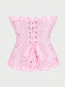 Corset Tops For Women Plus Size Lace Up Corset Top, Ruffle Strapless Corset Bustier Lingerie ,Women's Lingerie & Shapewear Corset Bonning - Hồng - Xem 5